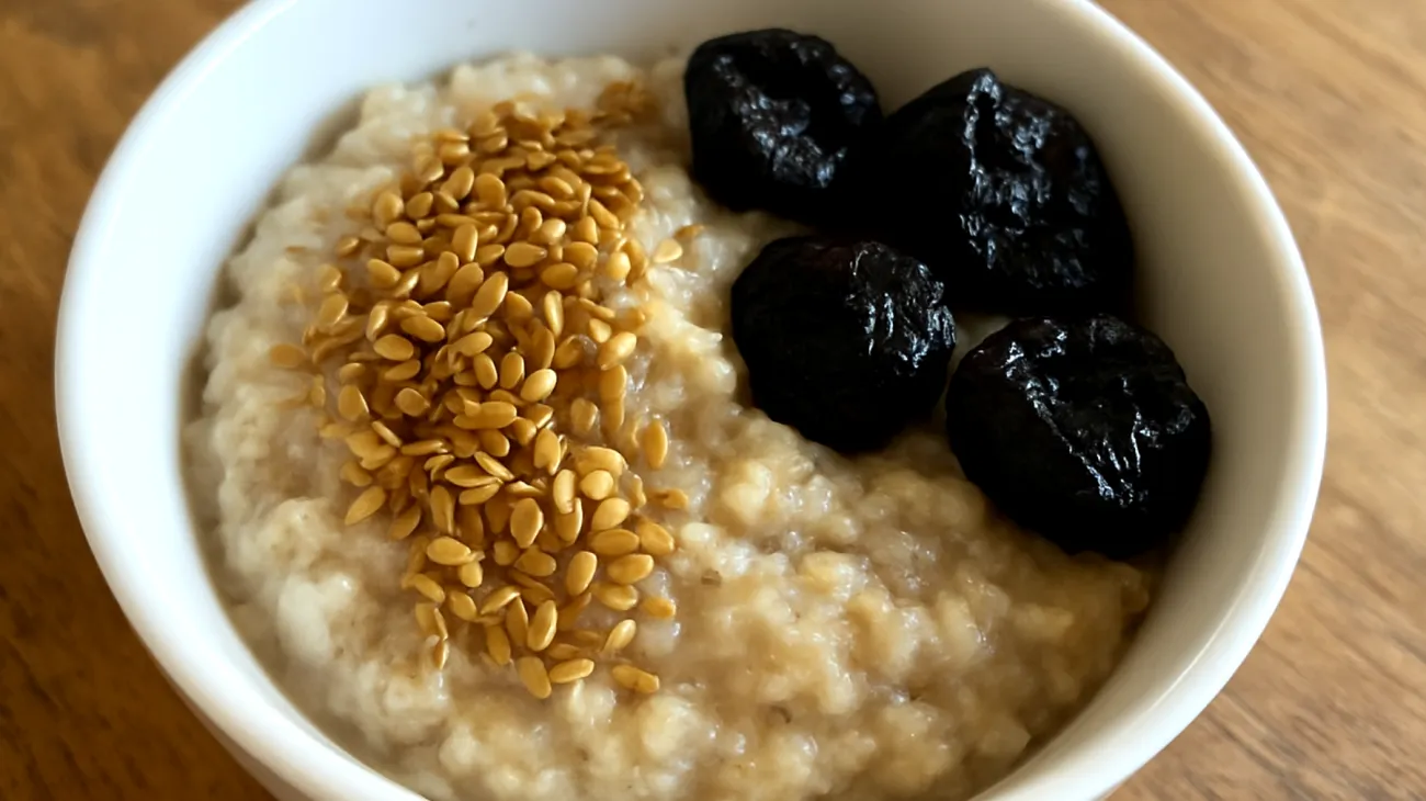 Porridge di avena con semi di lino dorati e prugne secche"