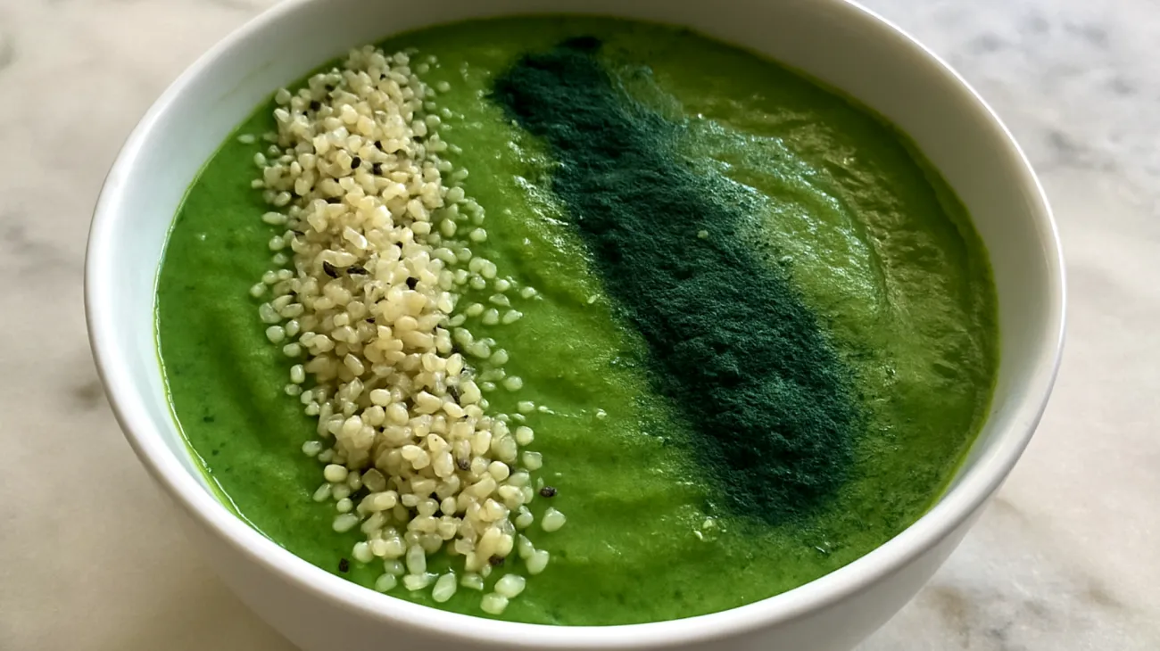 Smoothie bowl con semi di canapa e spirulina"